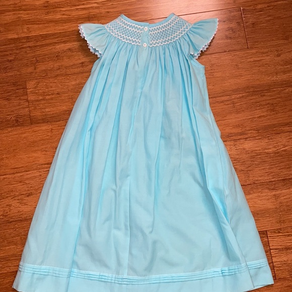 Stellybelly girls flutter sleeved smocked aqua Pearl dress in size 6 NWOT - Picture 7 of 8